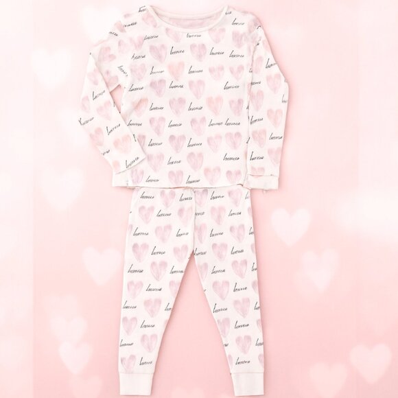 "Love You Lots” Pajama Set – Cozy Hearts for Sweet Dreams Pink 4T NWT Cotton - Picture 1 of 4